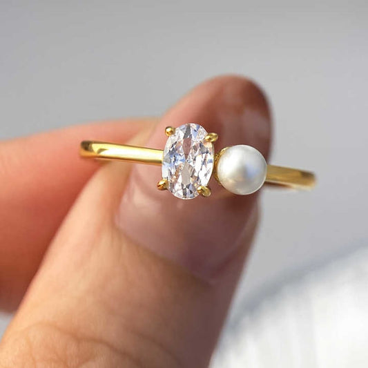 Oval Zircon Pearl Ring